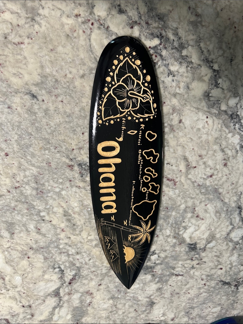 Ohana Black & Gold Decorative Surfboard Wall Art
